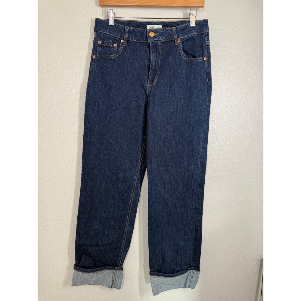 OAT New York Dark Wash Denim High Rise‎ Jeans Women's 8/29 Cuffed Hem Straight